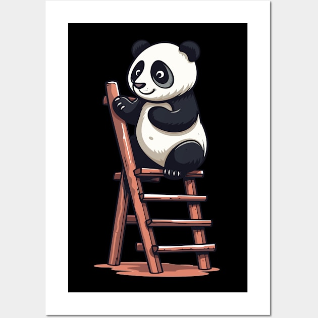 Panda on a Ladder, Kawaii Cute Wall Art by ORENOB